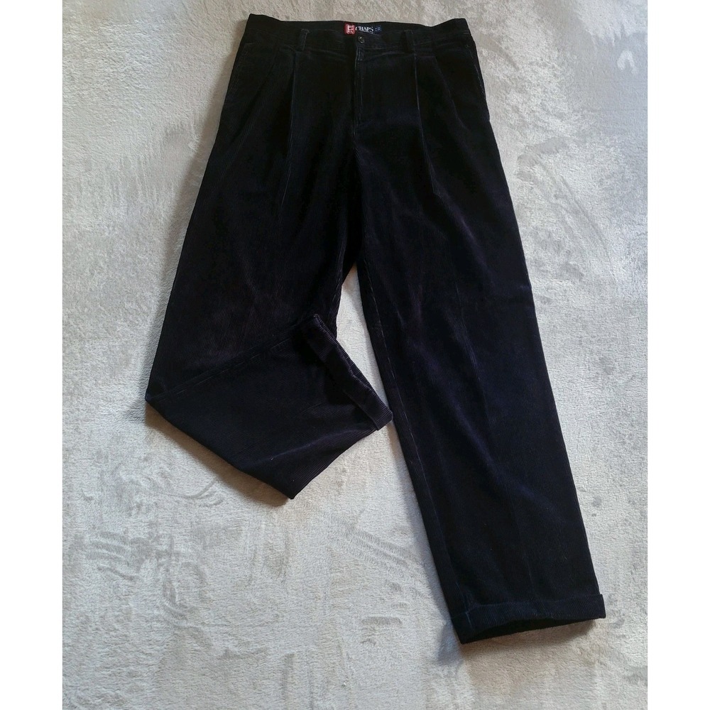 VTG Chaps Ralph Lauren Men's Blue Wide Wale Corduroy Pants Cuffed Pleated 32